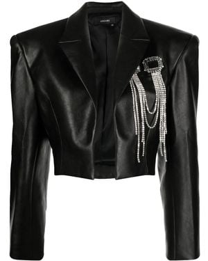 ANOUKI Embellished Cropped Faux-Leather Blazer - Black