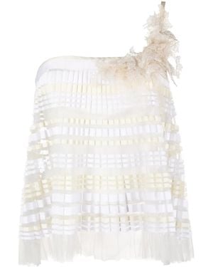 Gemy Maalouf Floral-Appliqué Pleated Top - White