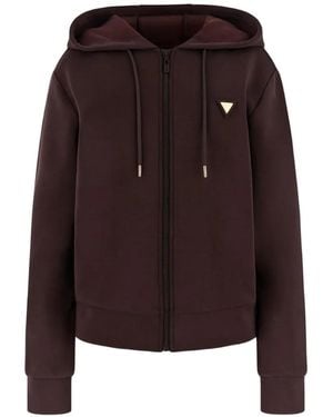 Guess Logo-Plaque Zip-Up Hoodie - Brown