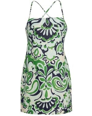 Cara Cara Geometric-Print Cross-Back Mini Day Dress - Green