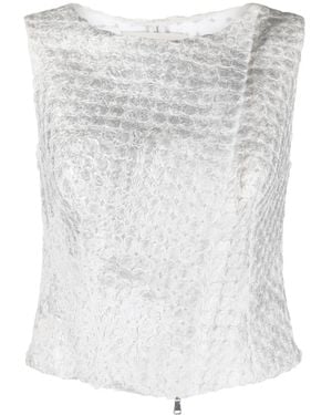 Gemy Maalouf Embossed-Finish Sleeveless Blouse - White