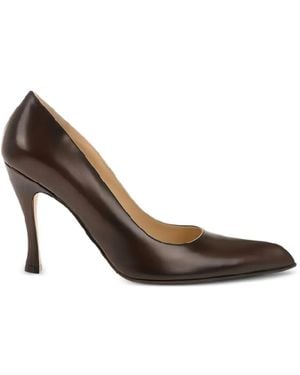 Loewe Curved-Heel Leather Court Shoes - Brown