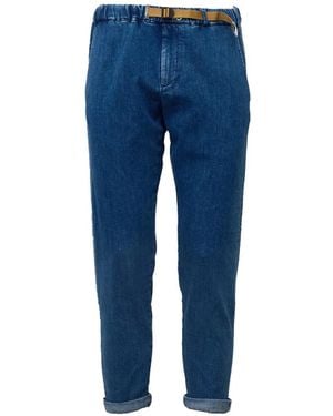 White Sand Belted Turned-Up Jeans - Blue