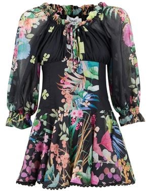 Charo Ruiz Nai Ruffled Floral-Print Mini Dress - Black