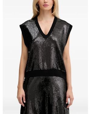 ARMANI EXCHANGE Sequin V-Neck Vest - Black
