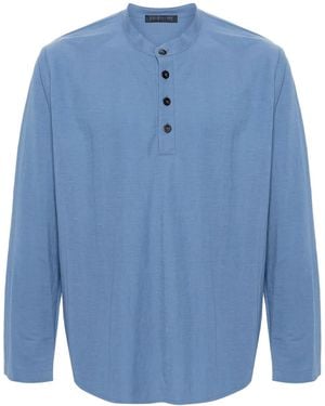 Harris Wharf London Band-Collar Polo Shirt - Blue