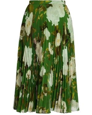 Erdem Midi Pleated Floral-Print Skirt - Green
