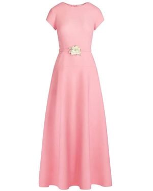 Oscar de la Renta Belted Short-Sleeve Midi Dress - Pink