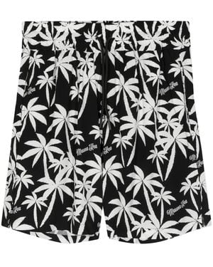 Mauna Kea Palm Tree-Print Drawstring Track Shorts - Black
