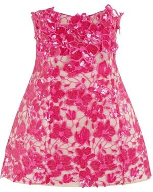 retroféte Robe Courte À Fleurs Brodées - Rose