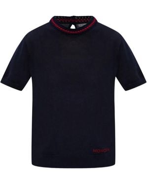 Moncler Shorty-Sleeve Knitted T-Shirt - Blue