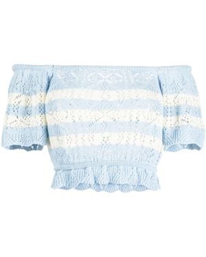 B+ AB Haut En Maille Pointelle À Épaules Dénudées - Bleu