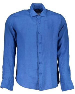 La Martina Chemise En Lin À Logo Brodé - Blue