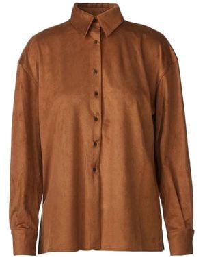Tessitura Body Couture Faux-Leather Long-Sleeve Shirt - Brown