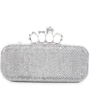 McQueen Long Knuckle Crystal-Embellished Clutch Bag - White