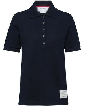 Thom Browne Polotop Met Vier Strepen En Geribbelde Manchetten - Blauw
