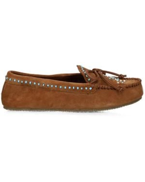 De Siena Shoes Ase Bead-Embellished Suede Loafers - Brown