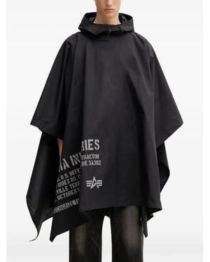 Alpha Industries Logo-Print Rain Hooded Jacket - Black