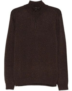 Canali Half-Zip Speckled Wool Jumper - Brown