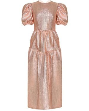 ANOUKI Metallic Midi-Jurk Met Pofmouwen - Roze