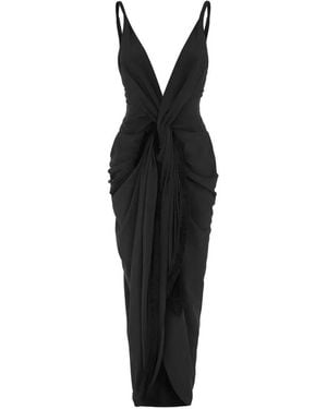 16Arlington Wye Fringed-Trim Midi Dress - Black