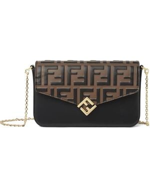 Fendi Ff-Embossed Flap Wallet-On-Chain - Grey