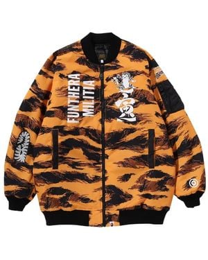 A Bathing Ape Tiger Camo Long Ma-1 Bomber Jacket - Orange
