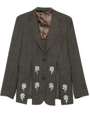 Simone Rocha Crystal-Embellished Prince Of Wales Check Jacket - Grey