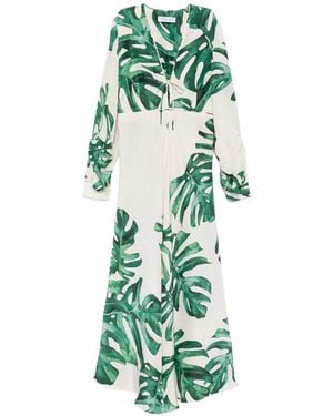 Raquel Diniz Valerie Leaf-Print Front-Tie Dress - Green