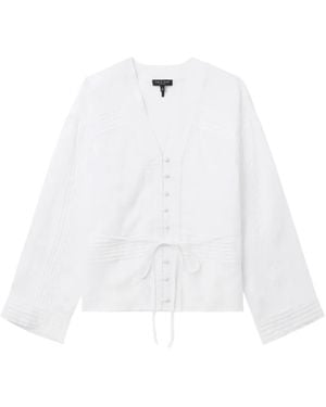 Rag & Bone Viviana Pintuck V-Neck Shirt - White