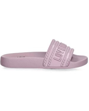 Love Moschino Logo-Embossed Rope-Detail Slides - Purple