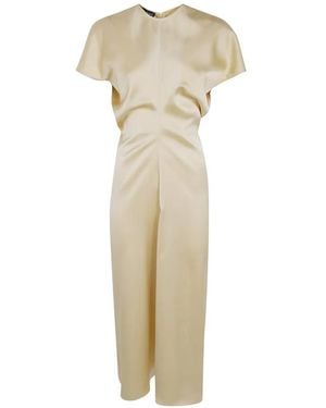 DR. HOPE Satin-Finish Gathered-Waist Midi Dress - White