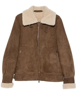 Salvatore Santoro Lederjacke Mit Besatz Aus Shearling - Braun