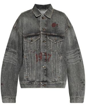 Balenciaga Jeansjacke Mit Tattoo-Print - Grau