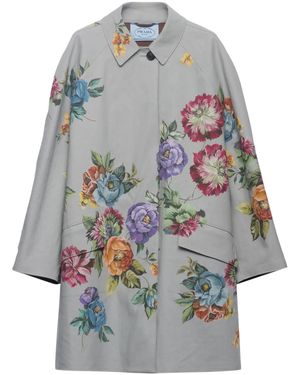 Prada Abrigo Con Estampado Floral Y Botones - Gris