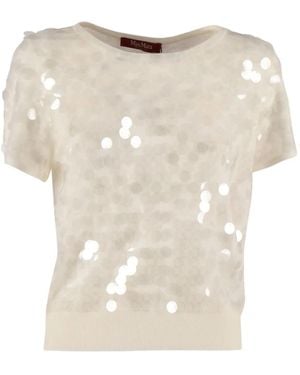 Max Mara Sequin-Embellished Short-Sleeved Top - Grey