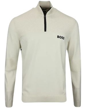 BOSS GREEN HUGO BOSS Textured Zip Jumper - White
