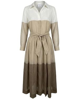 Sara Roka Robe Mi-Longue Ceinturée À Design Color Block - White