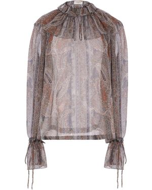 Saint Laurent Paisley-Print Silk Blouse - Natural