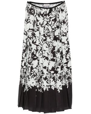 Agnona Floral-Print Pleated Midi Skirt - White