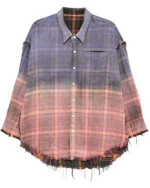 R13 Reversible Frayed Check Shirt - Purple