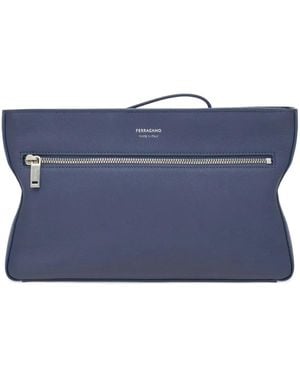 Ferragamo Leren Schoudertas - Blauw