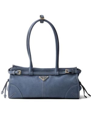 Prada Bonnie Medium Nubuck Leather Handbag - Blue
