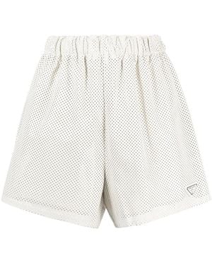 Prada High-Waisted Logo-Plaque Shorts - White