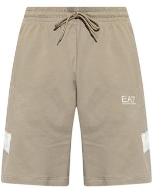 EA7 Logo-Print Drawstring Track Shorts - White