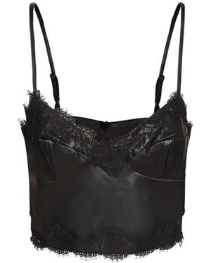 ERMANNO FIRENZE Lace-Trim Leather Tank Top - Black