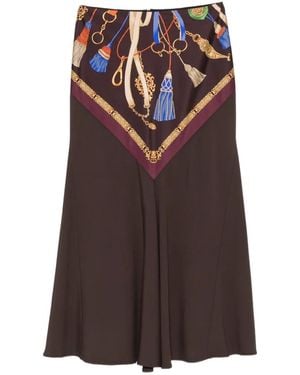 Etro Tassel-Print Flared Midi Skirt - Brown