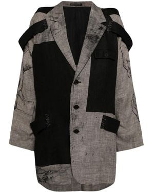 Yohji Yamamoto Layered-Design Linen Blazer - Black