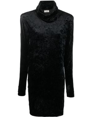 Saint Laurent Roll-Neck Velvet Effect Minidress - Black