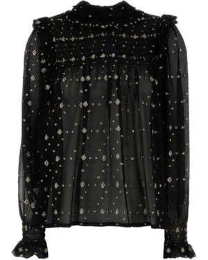 Saint Laurent Embroidered Crepe Blouse - Black